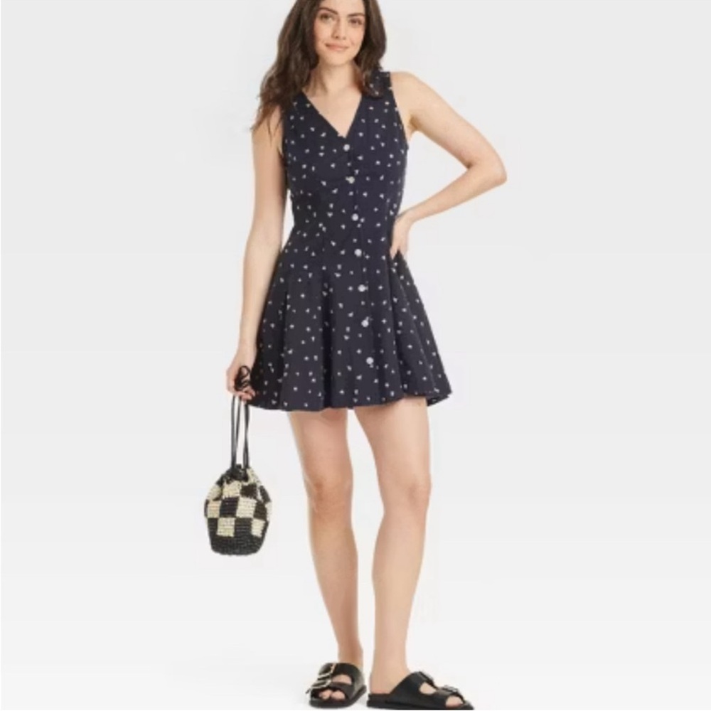 Universal Thread Button-Front Godet Mini A-Line Dress.